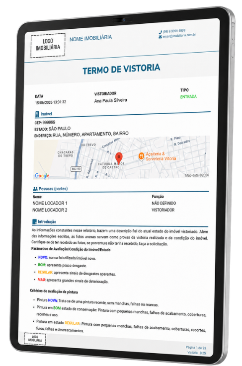 Laudo de vistoria no tablet